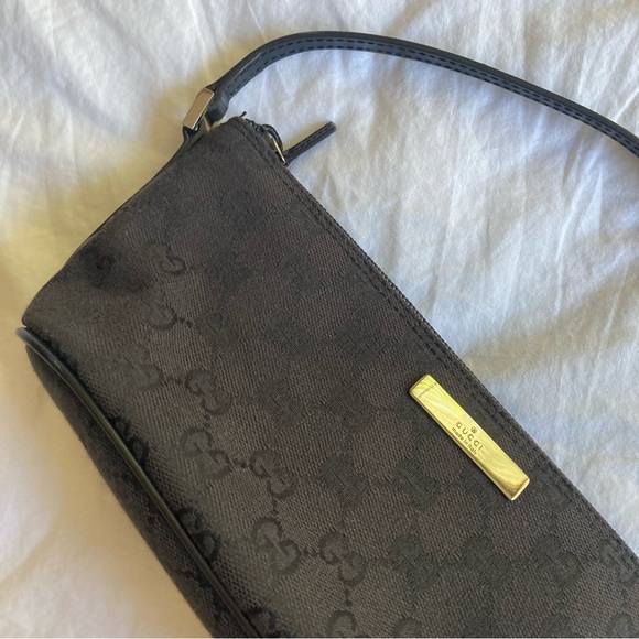 GUCCI Black Pouchette Monogram Mini Shoulder baguette handbag Y2K bag purse - Picture 2 of 16